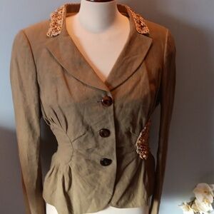 Moschino Cheapandchic olive green embellished linen blazer